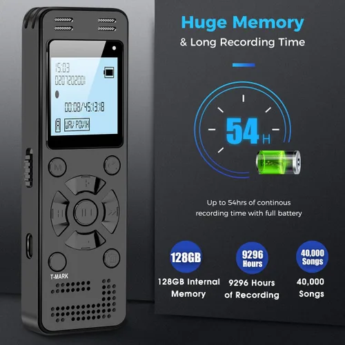 Vista 3 de EVIDA - Grabadora de voz digital de 128 GB para conferencias y reuniones, 9296 horas, dispositivo de grabación activado por voz, grabadora de audio