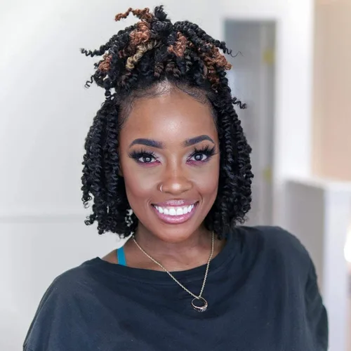 Vista 2 de TOYOTRESS Tiana Passion Twist Hair – 6 pulgadas, 2 piezas de trenzas de ganchillo pretrenzadas color negro natural, extensiones de cabello sintético