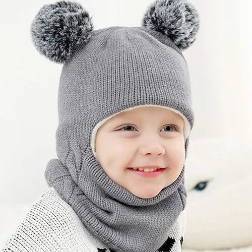 Vista 8 de Invierno Earflap Hat Invierno Con Capucha Bebé Sombrero Cálido Niño Bufanda Bufanda Flap Kid Cap Knit Girl Caps Cuidado del Bebé