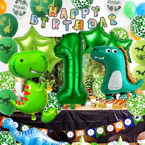 Vista 5 de VHUWE Decoración de dinosaurio para fiesta de primer cumpleaños, 38 Decoración de fiesta de primer dinosaurio