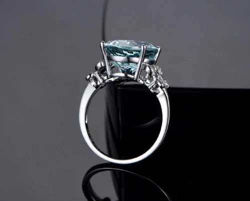 Vista 6 de Wenbin Anillo de topacio de piedra natural para mujer, anillo de lazo de topacio azul, anillo de plata de ley 925, anillo de compromiso ovalado