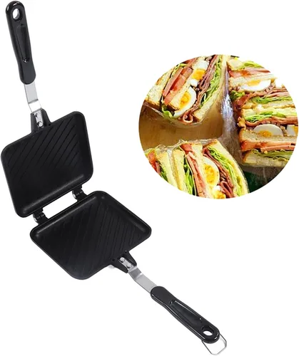 Vista 2 de Máquina de sándwiches calientes, sartén para hornear sándwiches de doble cara para freír panini de fondo plano, antiadherente, tostadora para perros