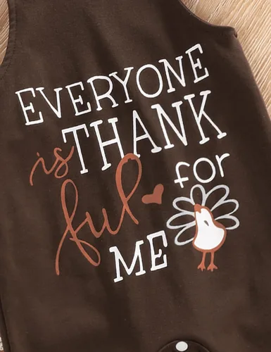 Vista 6 de My First Thanksgiving Outfit - Conjunto de ropa para bebé recién nacido, diseño de pavo + pantalones con tirantes + sombrero para Acción de Gracias