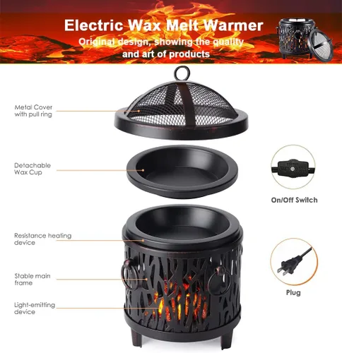 Vista 3 de Calentador de cera para chimeneas eléctricas, quemador de cera metálica, calentador de cera perfumada para regalos y decoraciones de oficina en casa