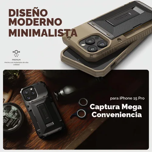 Vista 5 de VRS DESIGN Damda Glide - Funda híbrida para iPhone 15 Pro (2023), funda funcional y resistente con función atril compatible con iPhone 15 Pro