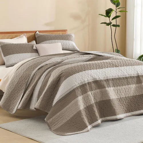 Vista 23 de Litanika Edredón tamaño Queen, juego de ropa de cama de 3 piezas a rayas 01 - Blanco y negro