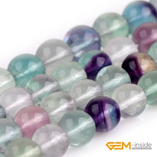 Vista 3 de GEM-Inside - Cuentas sueltas de fluorita arcoíris natural, grado AAA de 0.315 in, cuentas de energía de cristal para fabricación de joyas, 15