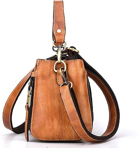Vista 4 de Bolso cruzado de cuero para mujer, con asa superior, bolso de mano vintage
