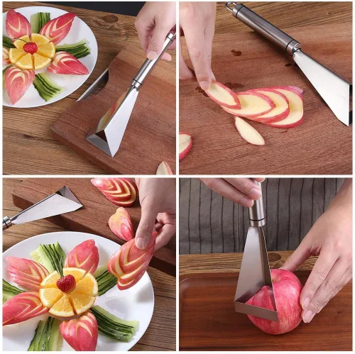 Vista 4 de MIXCUT Cuchillo para tallar frutas, decoración de platos de bricolaje, herramientas de tallado de forma triangular de acero inoxidable, cuchillo