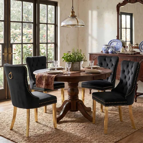 Vista 52 de SoarFlash Juego de 2 sillas de comedor de terciopelo, silla lateral de respaldo alto, silla lateral moderna tapizada de alta gama con botones Beige