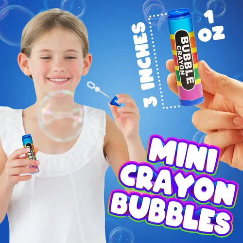 Vista 5 de Crayon Bubble Bottles (24-Pack) Party Favors for Kids & Birthday Parties Burbujas de crayón