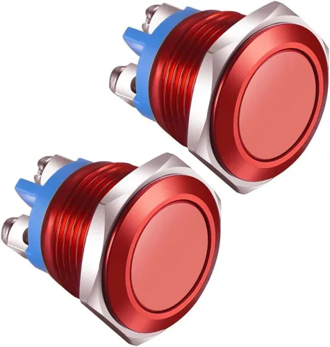 Vista 8 de Gebildet 4 piezas Interruptor de botón de cierre de 12 mm con cabeza elevada, cable de aleación de aluminio 1NO 12V 24V 36V 110V 250V Impermeable