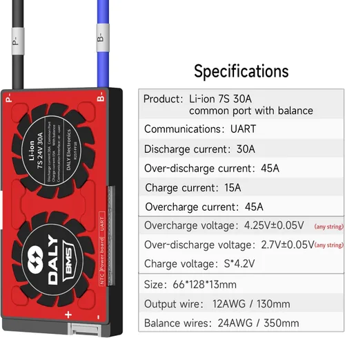 Vista 5 de DALY Smart BMS 24V L-ion 7S 30A con módulo Bluetooth programa de restablecimiento de puerto común para paquete de batería de litio DIY