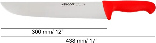 Vista 6 de Arcos Cuchillo de carnicero Range de acero inoxidable nitrum de 12 pulgadas. Cuchillo para carne. Mango rojo de polipropileno. Sistema