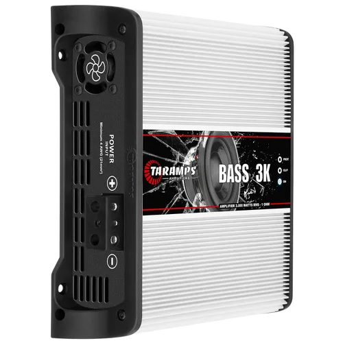 Vista 2 de Taramps BASS 3k 1 Ohm 1 canal Mosfet amplificador 3000 vatios RMS, monobloque, filtro subsónico, cruce de paso bajo, refuerzo de graves, RCA, clase