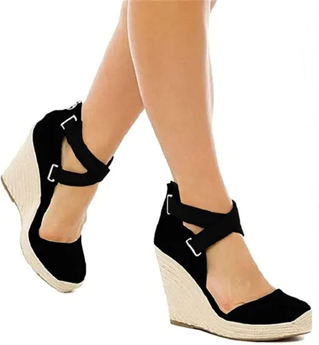 Vista 3 de PiePieBuy Sandalias de cuña para mujer con correa al tobillo y puntera