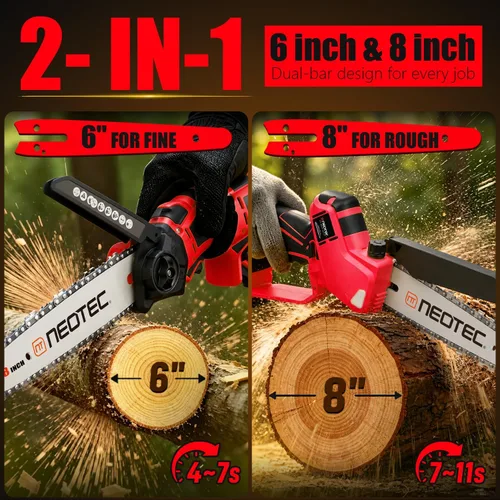 Vista 4 de Mini motosierra inalámbrica de 6 y 8 pulgadas compatible con batería Rojo