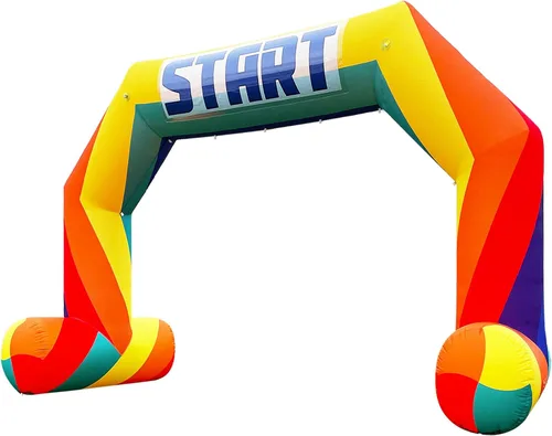 Vista 17 de Arco inflable de 20 pies de línea de acabado verde con potente soplador, arco inflable hexagonal al aire libre para carreras de 5 K, fiesta