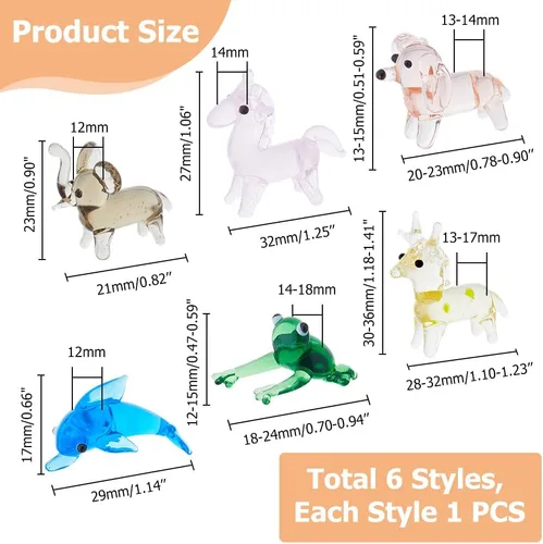 Vista 2 de 6 piezas de figuras de vidrio soplado a mano en miniatura, decoración de animales de cristal colorido, rana, ciervo sika, elefante, delfín mítico