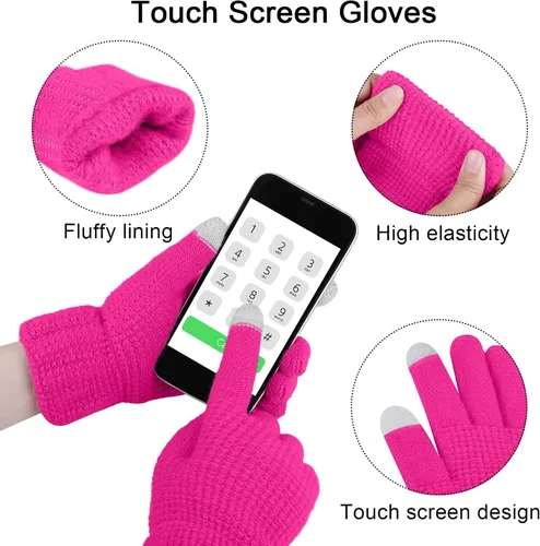 Vista 2 de URATOT Conjuntos de punto cálido de invierno, gorro de punto, bufanda, cubierta facial, guantes para pantalla táctil, para hombres y mujeres