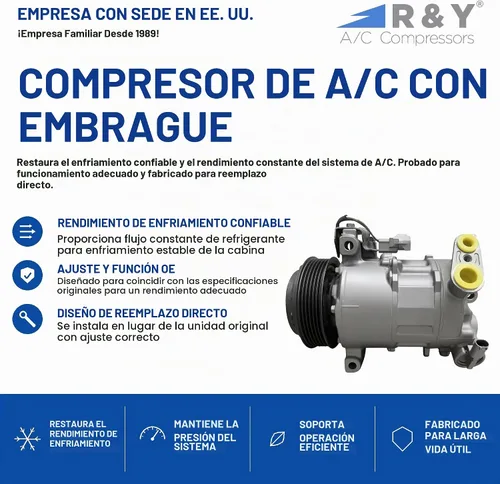 Vista 2 de Compresor de aire acondicionado automotriz RYC y embrague de A/C AFG392