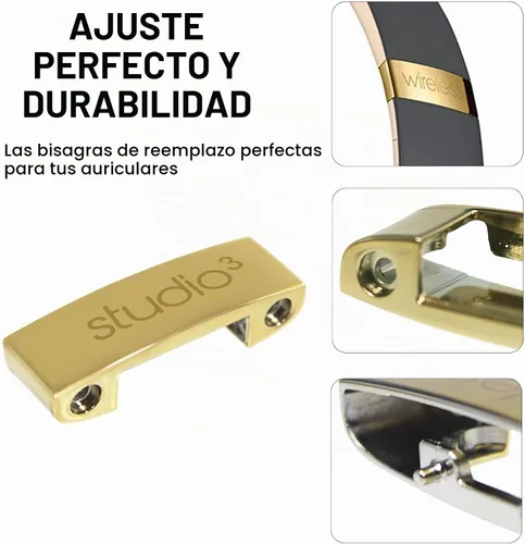Vista 4 de Kit de reparación de diadema y bisagra para auriculares Beats Studio3, juego de accesorios duraderos (Negro Oro)
