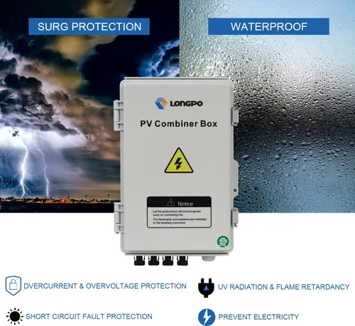 Vista 4 de Caja Combinadora Solar PV de 4 Strings con Pararrayos, Fusible de Corriente Nominal de 15A y Disyuntores 2P 63A para Sistema de Panel Solar On/Off