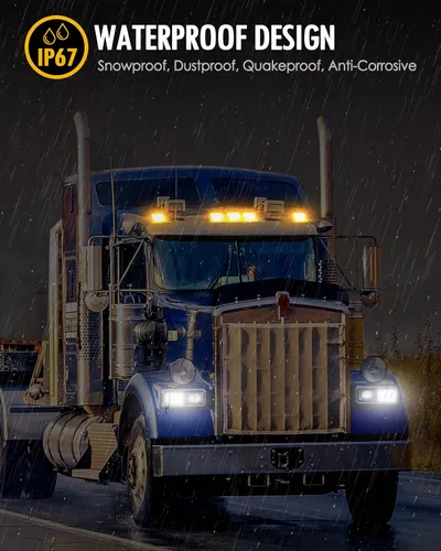 Vista 5 de Partsam 31LED - Luz de marcador de cabina ámbar impermeable para techo superior, compatible con Peterbilt/Kenworth/Freightliner/ Western