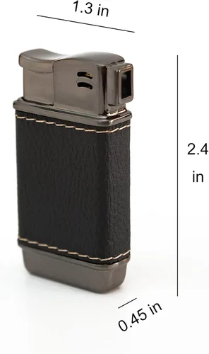 Vista 2 de Encendedor de tubo pequeño de cuero suave llama interior butano recargable (sin gas) (negro)
