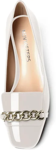 Vista 3 de MOVINSTEPS Zapatos de tacón bajo de cuña de metal para mujer, con puntera cuadrada, de 2 pulgadas