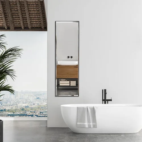 Vista 7 de PETAFLOP Espejo de longitud completa de 14 x 48 pulgadas montado en la pared, espejo de puerta de cuerpo grande con marco rectangular para Negro
