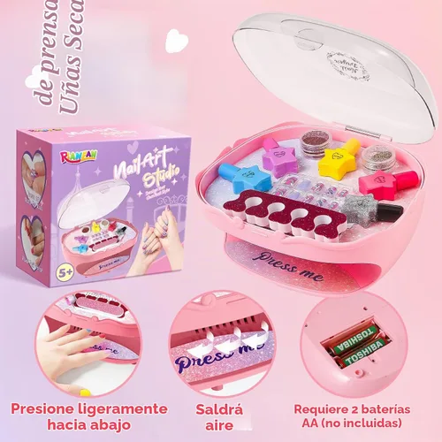 Vista 5 de Juego de esmaltes de uñas para niñas, juguetes para niñas de 5, 6, 7, 8, 9, 10, kit de cuidado de uñas con esmalte de uñas, secador de uñas, uñas