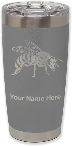 Vista 33 de LaserGram Vaso aislado al vacío de 20 onzas, abeja miel, grabado personalizado incluido (negro)
