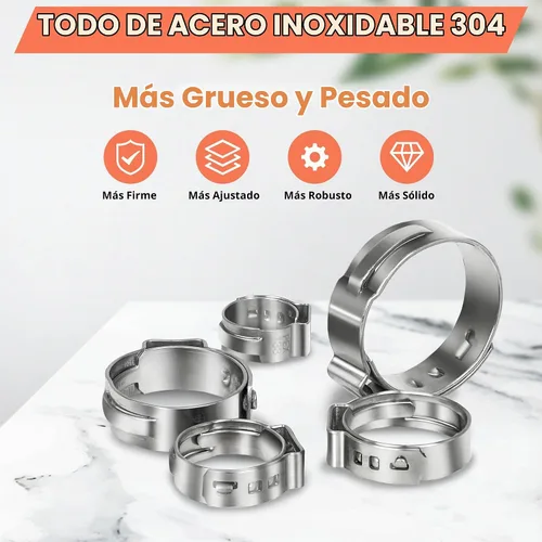 Vista 4 de 60 piezas de anillos de abrazaderas de cincha PEX de 1 pulgada, abrazaderas de manguera de una oreja de acero inoxidable 304, anillos de crimpado