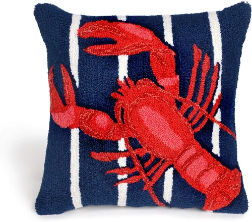 Vista 28 de Liora Manne FRONTPORCH - Almohada hecha a mano para interiores y exteriores, diseño tradicional con gráfico casual para la playa (azul marino Ahoy)