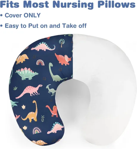 Vista 3 de Funda de almohada de lactancia, funda de almohada de lactancia para bebés, niñas y niños, suave y transpirable, dinosaurio azul (solo funda)