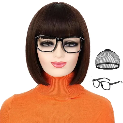 Vista 73 de Peluca de cosplay estilo Bob azul oscuro + horquilla de libélula + collar para fiesta, disfraz de Halloween, peluca de mujer