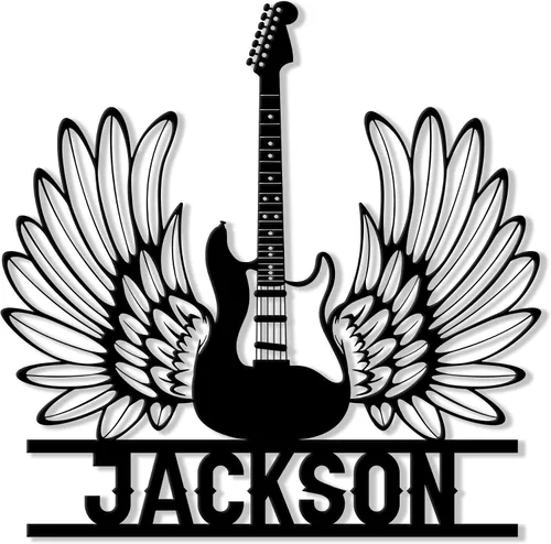 Vista 7 de Letrero de metal personalizado para guitarra, decoración de pared con nombre personalizado para porche, patio, valla, estudio o dormitorio, regalo