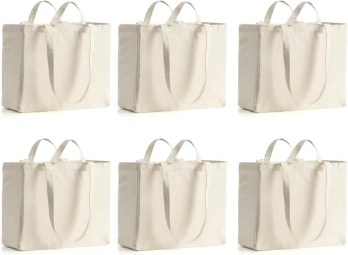 Vista 9 de Bolsa de lona reutilizable LINICE con asa larga y asa corta plegable, resistente y lavable (paquete de 3) Asas largas/cortas