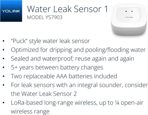 Vista 2 de YoLink Detector de Fugas de Agua, 1/4 Milla el Alcance más Largo del Mundo, Sensor Inteligente Inalámbrico de Fugas de Agua, Alexa, IFTTT, Hub