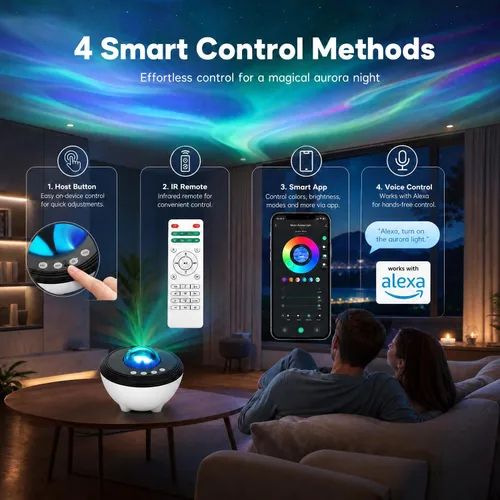 Vista 3 de Proyector de Galaxia, Proyector de Luces de Estrellas para Dormitorio con 33 Efectos de Iluminación, Proyector Aurora con Altavoz Bluetooth 5.0