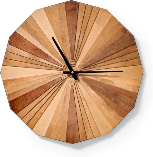 Vista 3 de Reloj de pared de madera de Verso paramétrico, reloj decorativo de madera acústica en capas de madera contrachapada 3D (pequeño)