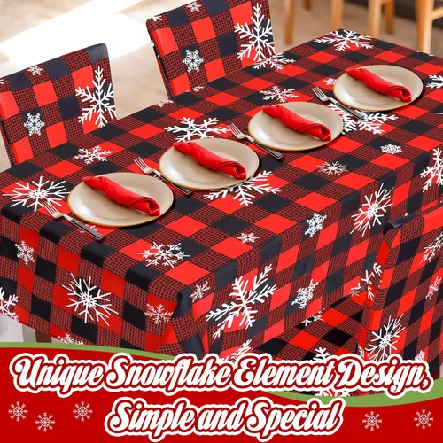 Vista 4 de Preboun Juego de 7 manteles de Navidad para silla, fundas para sillas de Navidad, decoración rectangular a cuadros con copos de nieve, a prueba