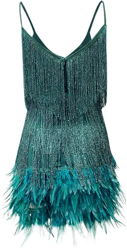 Vista 5 de TWGONE Vestido de fiesta para mujer, vestido de fiesta nocturna con flecos, tirantes delgados, entallado, sexy, para club, fiesta nocturna, vestido