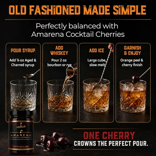 Vista 7 de Cerezas amarena de cóctel en almíbar, 10.5 onzas (más de 30 unidades) - Guarnición de cóctel de whisky bourbon de alta calidad, cerezas oscuras