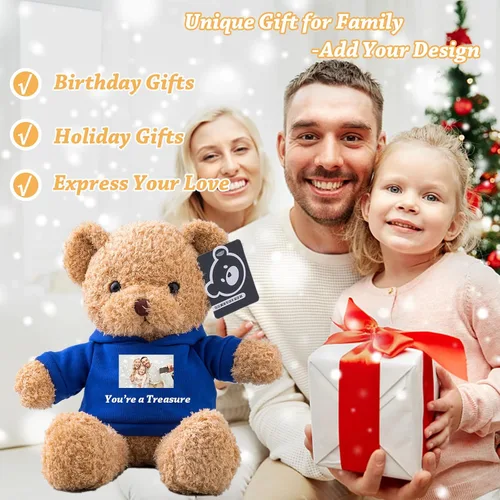 Vista 5 de Regalos personalizados para mujeres/hombres, oso de peluche con nombre/texto personalizado, oso de peluche personalizado con capucha