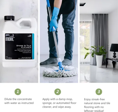 Vista 5 de Más Stone & Tile Streak Free Cleaner Potente, fórmula a base de agua para piedra natural, limpiador diario, sin enjuague [cuarto de galón / 32 oz.]