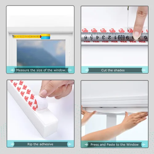 Vista 5 de Paquete de 3 persianas temporales sin cordones de tela plisada filtrante de luz, fáciles de cortar e instalar, con 6 clips, 48 x 72 pulgadas