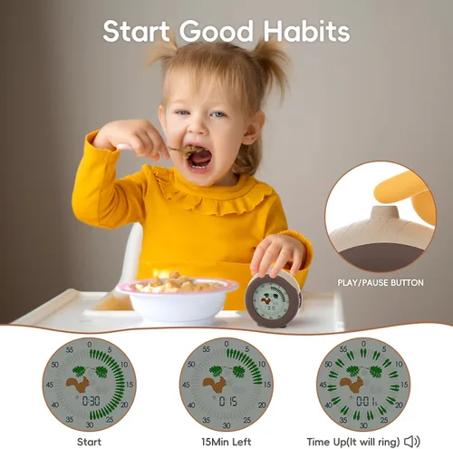 Vista 6 de Temporizador visual para niños, temporizador de ardilla de 299 minutos, temporizador digital con función de pausa, reloj y alarma para aula