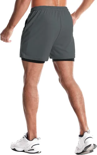 Vista 2 de Aolesy Pantalones cortos de gimnasio para hombre con forro de 5 pulgadas7 pulgadas, ligeros, pantalones cortos de malla para entrenamiento atlético